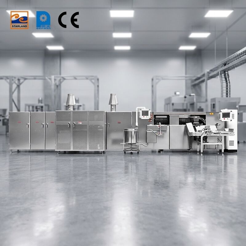 Stainless Steel Egg Roll Production Line Automatic Waffle Roll Production Line Designed For Production Capacities 1800 Hour In Food Industry